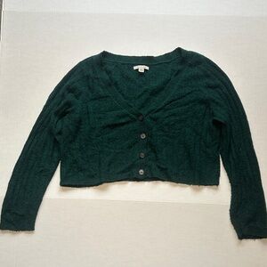 Forest Green Cropped Button Cardigan Sweater